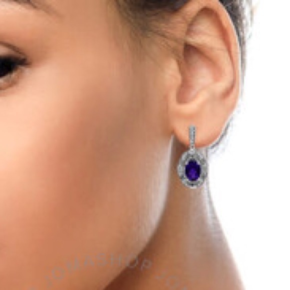 Haus of Brilliance Sterling Silver Diamond Accent and Amethyst Stud Earrings - Picture 5 of 5